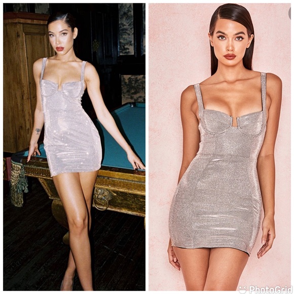House of CB Luisa Sparkle Bodycon Bustier Silver Sexy Cocktail Glitter dress - Picture 1 of 12